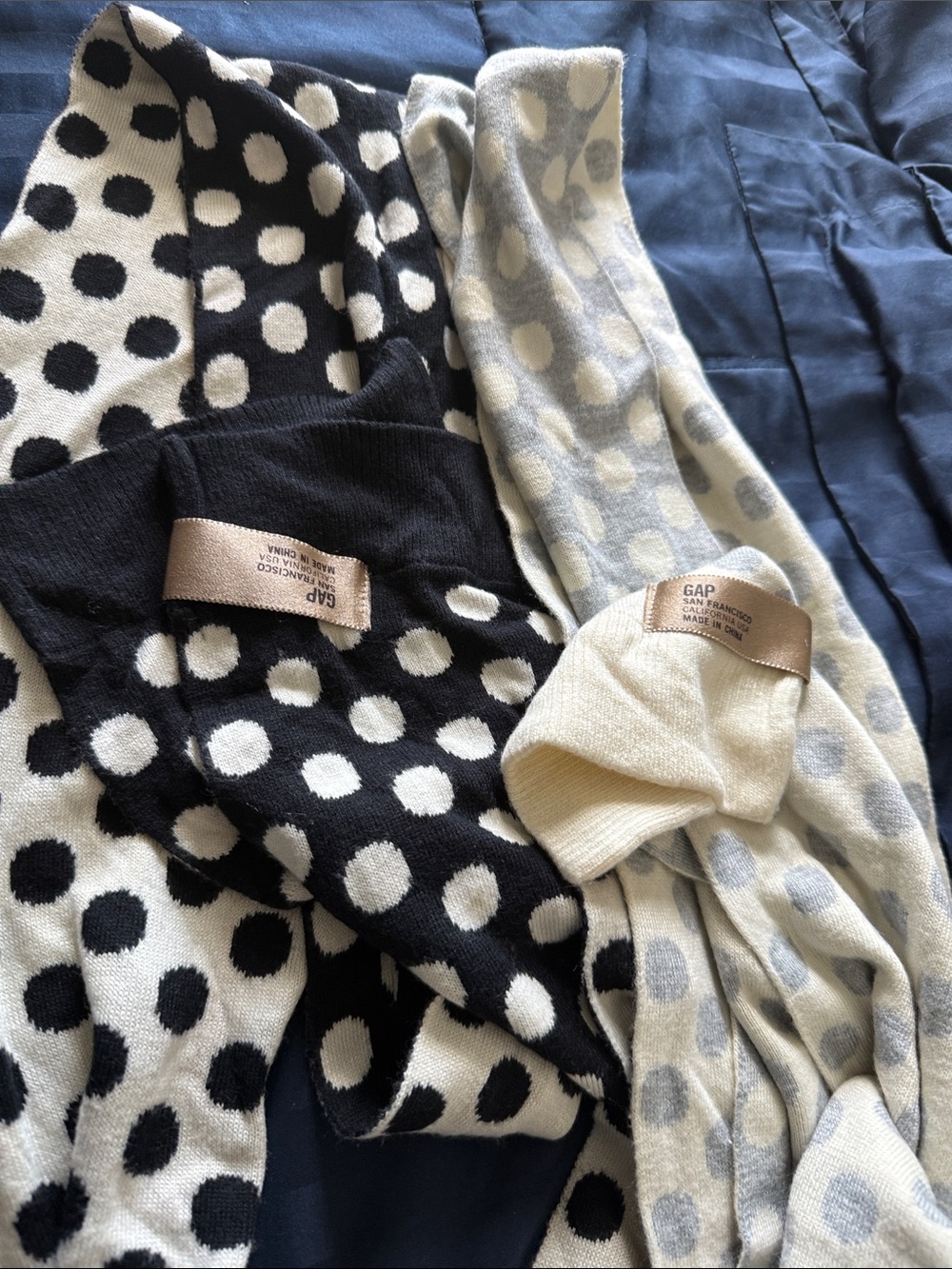 DUO GAP Women's Polka Dot Scarves- Black & Ivory / Light Gray & Ivory